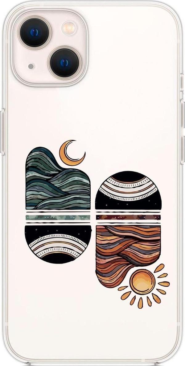 Mooodcase İphone 14 Plus Uyumlu Sunset Wave Desenli Şeffaf Silikonlu Telefon Kılıfı - Image 1