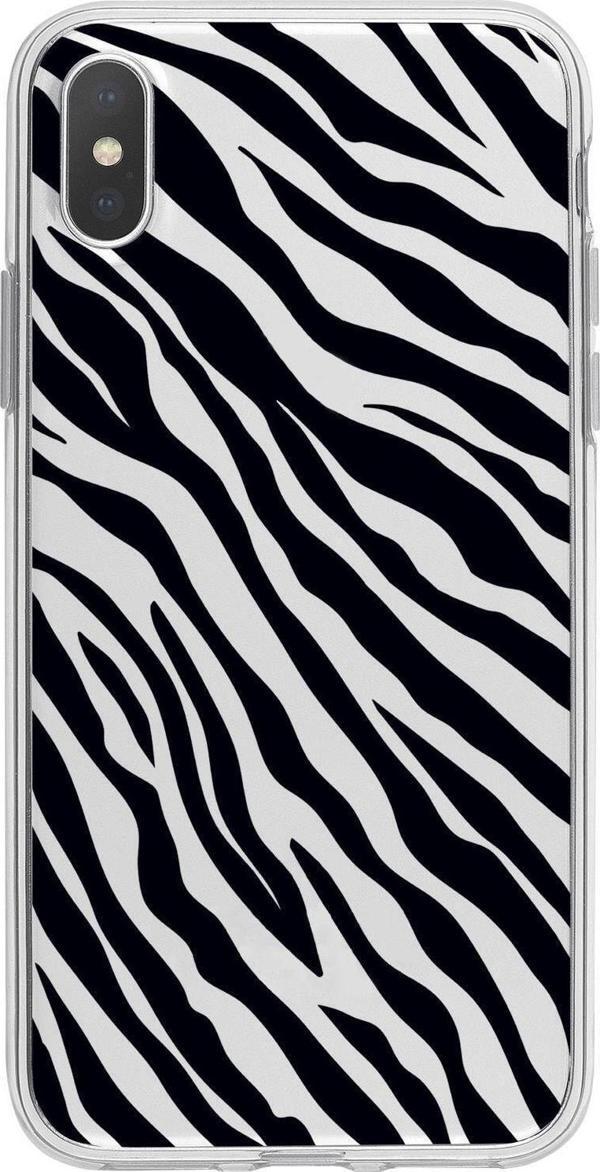 Mooodcase İphone X Zebra Pattern Premium Şeffaf Silikon Kılıf Siyah Baskılı - Image 1