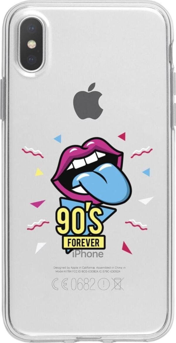 Butikcase İphone X 90'S Forever Desenli Şeffaf Telefon Kılıfı - Image 1