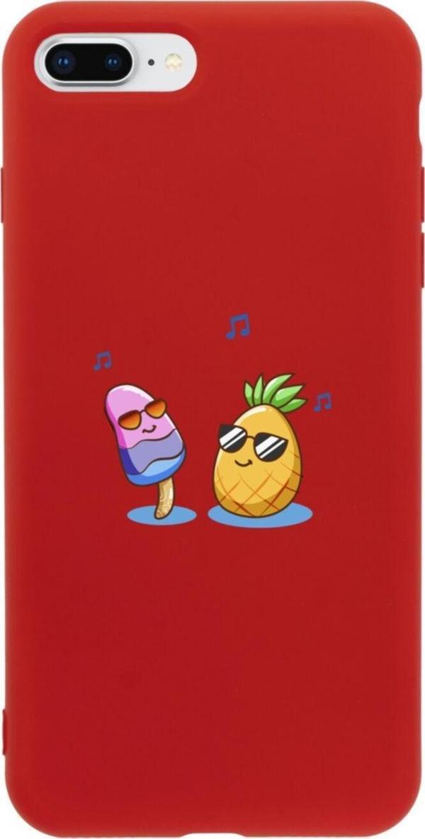 Butikcase İphone 8 Plus Singer Pineapple Tasarımlı Kırmızı Telefon Kılıfı - Image 1