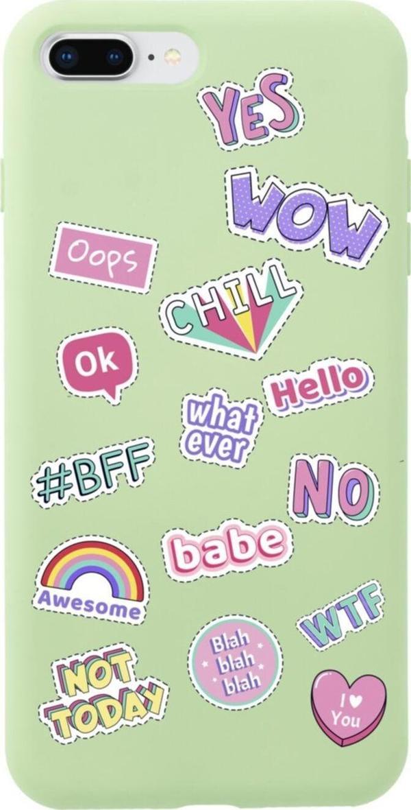 Butikcase İphone 7 Plus Stickers Tasarımlı Yeşil Telefon Kılıfı - Image 1