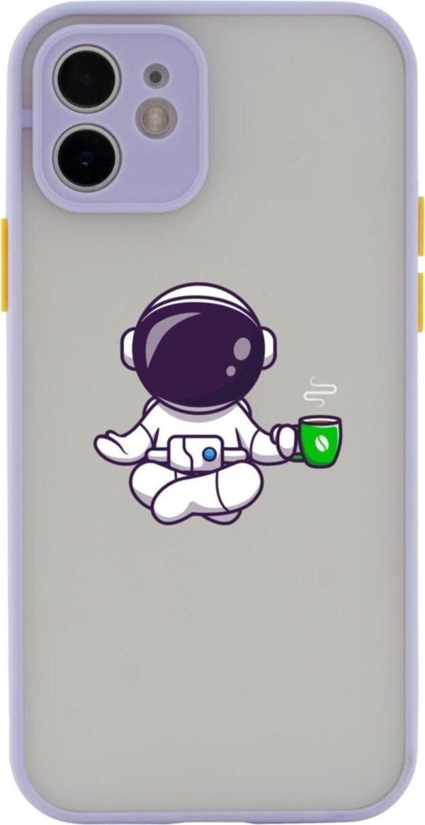 Butikcase Iphone 11 Uyumlu Lüx Kamera Lens Korumalı Astronot Mediation Lila Telefon Kılıfı - Image 1