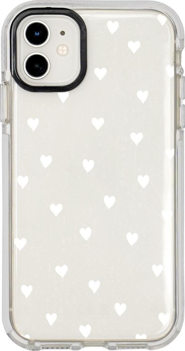 Mooodcase İphone 11 Uyumlu Beyaz Kalpler Candy Bumper Silikonlu Telefon Kılıfı - Image 1