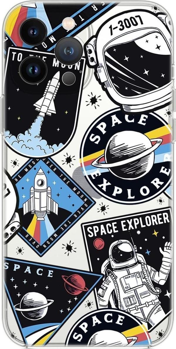 Mooodcase İphone 14 Pro Max Uyumlu Space Desenli Şeffaf Silikonlu Telefon Kılıfı - Image 1