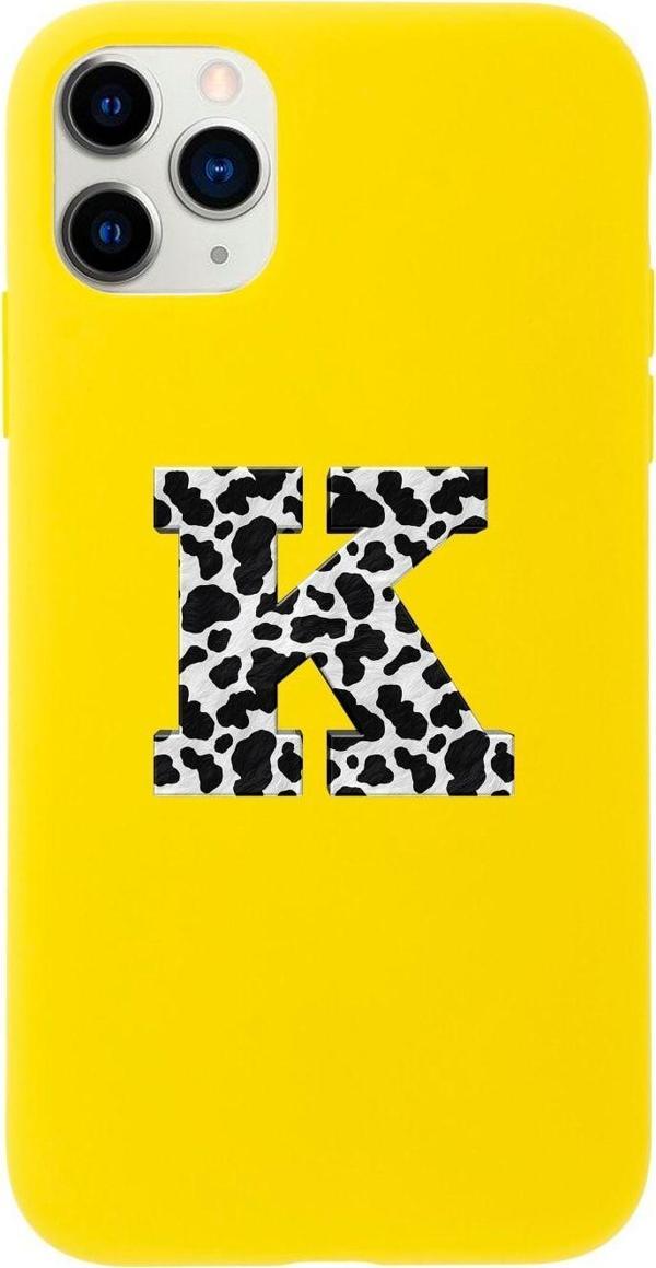 Butikcase Iphone 11 Pro Max K Harfi Tasarımlı Sarı Telefon Kılıfı - Image 1