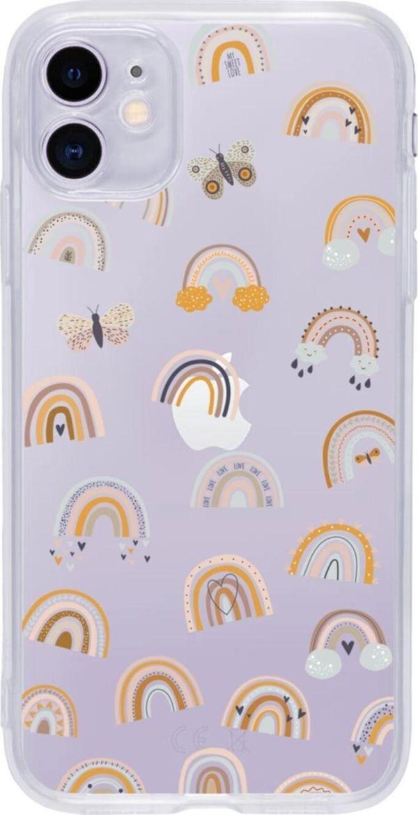 Butikcase Iphone 11 Pink Rainbow Şeffaf Telefon Kılıfı - Image 1