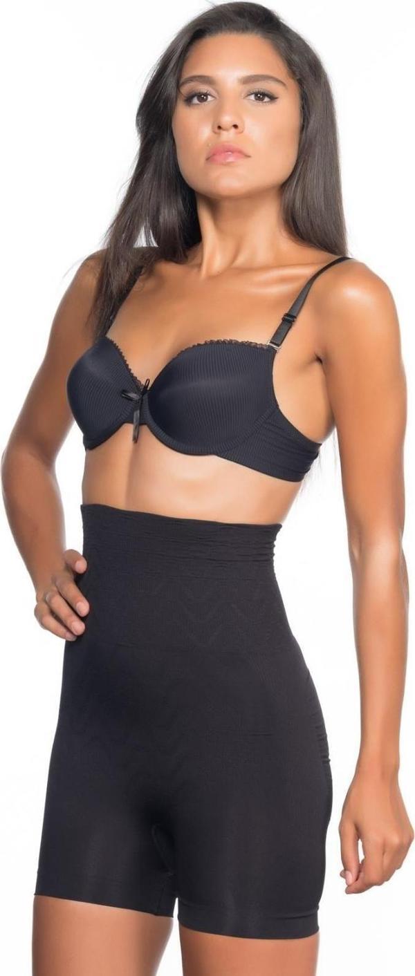 SİYAH   Yüksek Bel Desenli Double Kısa Paça Korse - Image 1