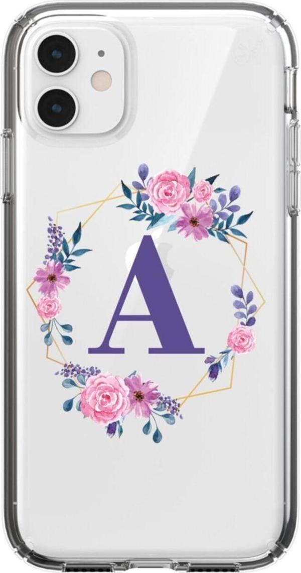 Mooodcase Mor Çiçekli A Harfli Şeffaf Iphone 11 Telefon Kılıfı - Image 1