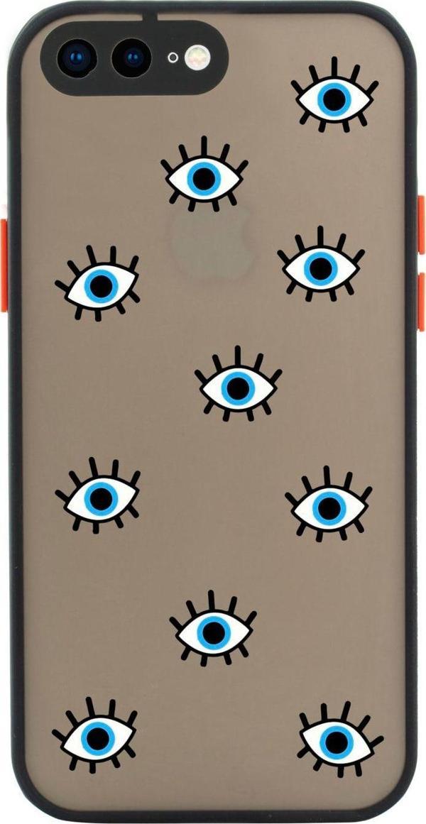 Mooodcase İphone 8 Plus Uyumlu Siyah Kamera Lens Korumalı Nazar Gözler Desenli Lüx Telefon Kılıfı - Image 1