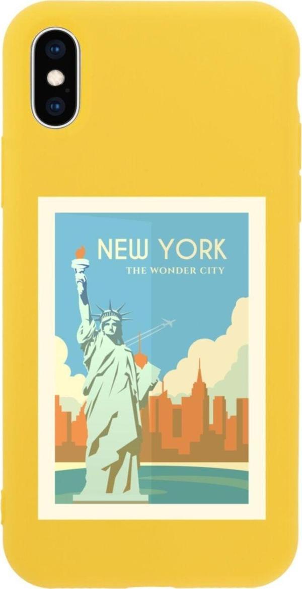 Butikcase İphone Xs New York Tasarımlı Sarı Telefon Kılıfı - Image 1