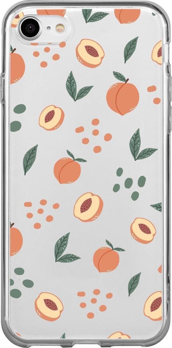 Mooodcase İphone 8 Uyumlu Şeftali Pattern Premium Şeffaf Silikon Kılıf - Image 1