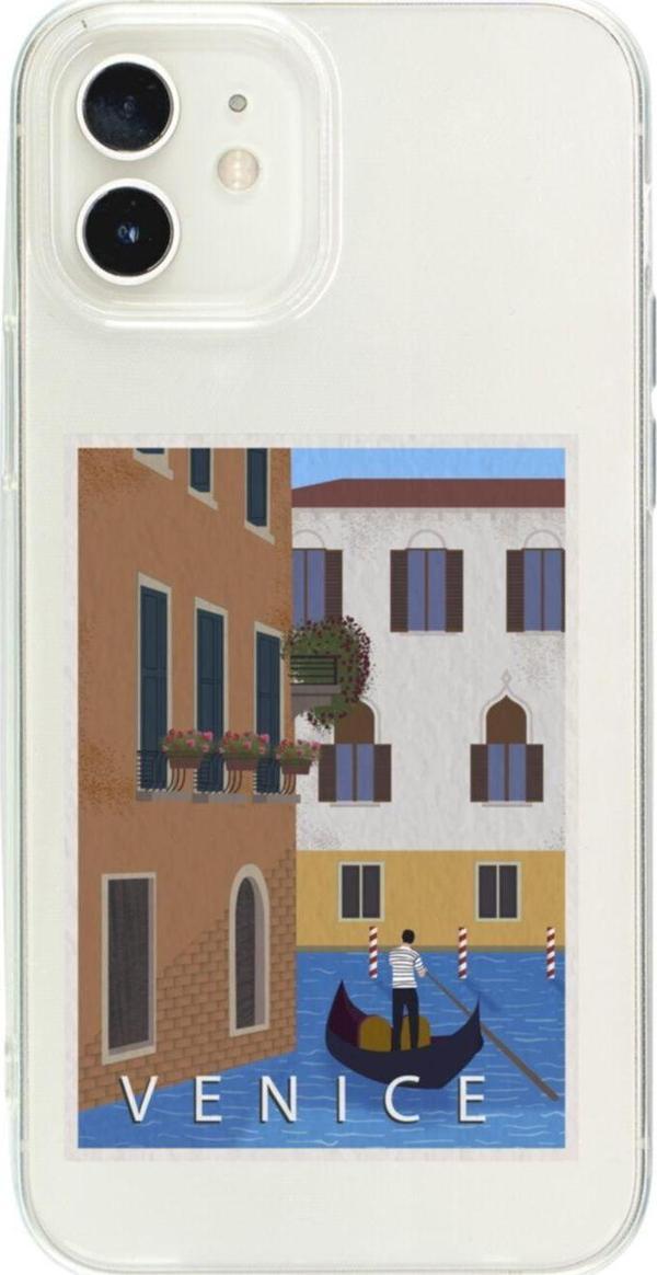 Butikcase İphone 12 Venice Gondol Tasarımlı Şeffaf Telefon Kılıfı - Image 1