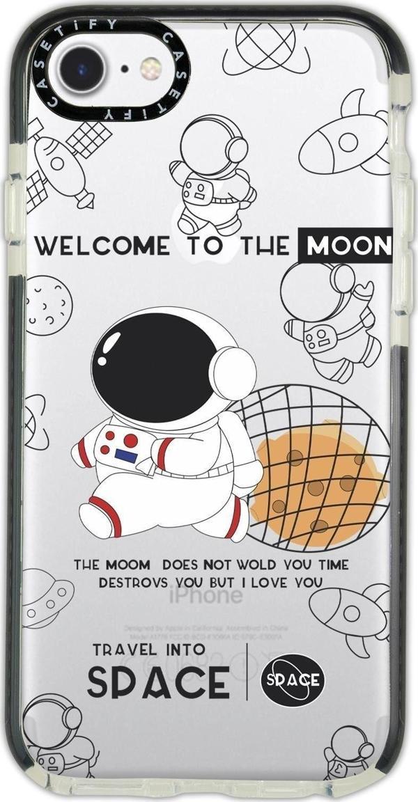 Mooodcase İphone 6 Casetify Sevimli Astronot Desenli Anti Shock Premium Silikonlu Siyah Kenar Detaylı Telefon - Image 1