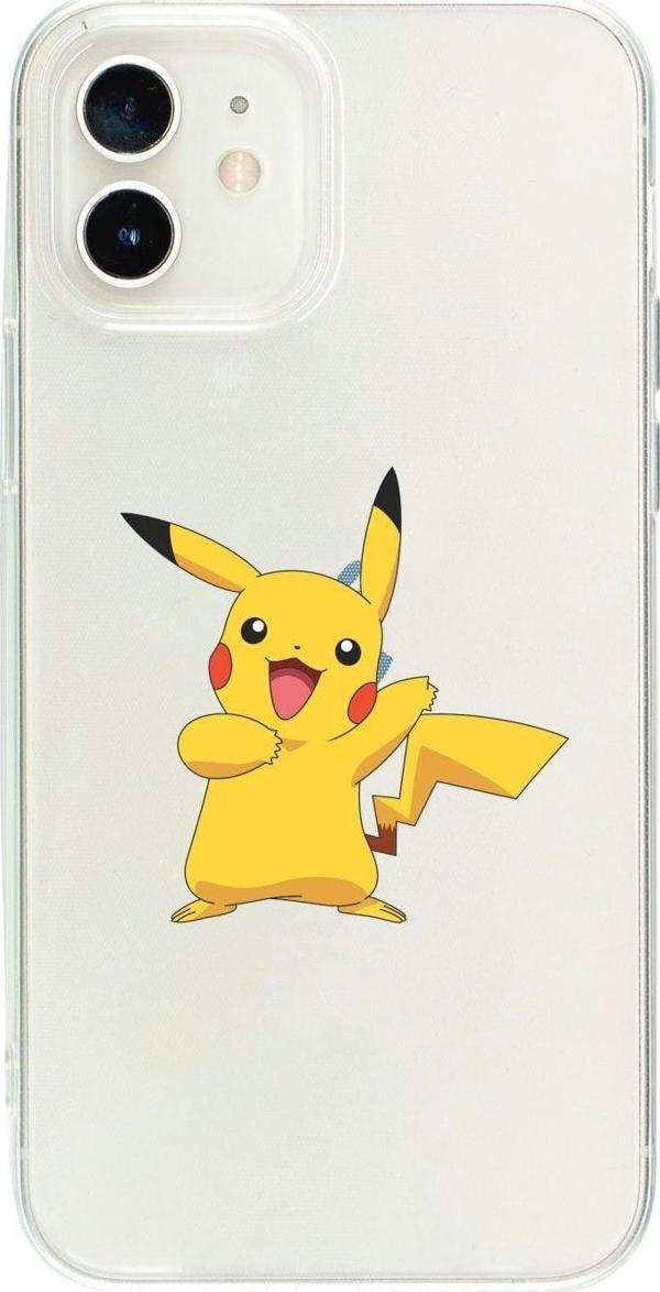 Mooodcase İphone 12 Uyumlu Pikaçu Desenli Premium Şeffaf Silikon Kılıf - Image 1