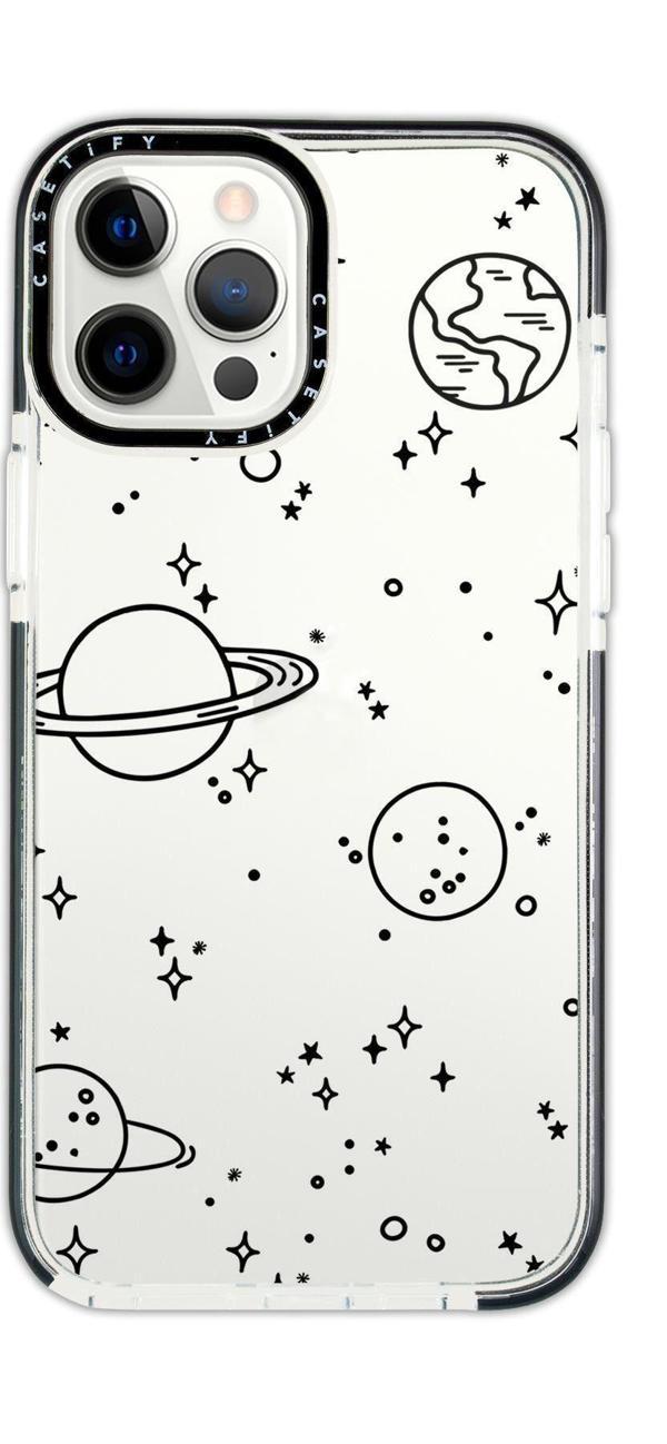 Mooodcase Iphone 12 Pro Casetify Galaxy And Stars Desenli Anti Shock Premium Silikonlu Siyah Kenar Detaylı Tel - Image 1