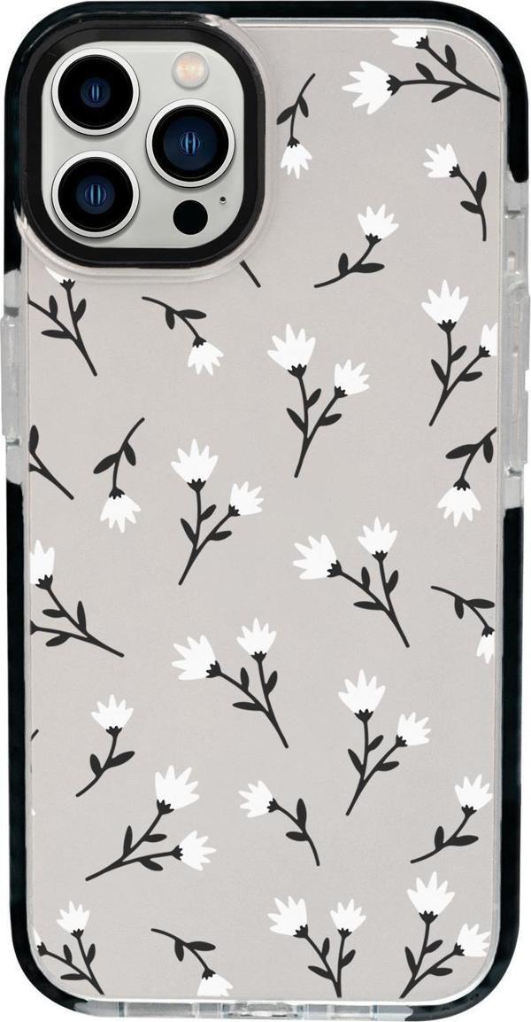 Mooodcase İphone 15 Pro Max Uyumlu Beyaz Çiçekler Desenli Candy Bumper Silikonlu Telefon Kılıfı - Image 1