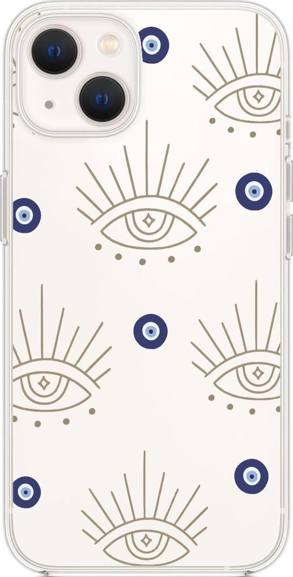 Mooodcase İphone 15 Plus Uyumlu Evil Eye Desenli Premium Şeffaf Silikon Kılıf - Image 1