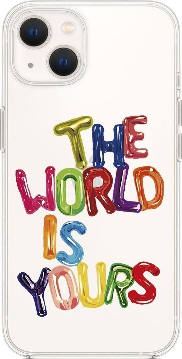 Mooodcase İphone 14 Uyumlu The World Is Yours Premium Şeffaf Silikon Kılıf - Image 1