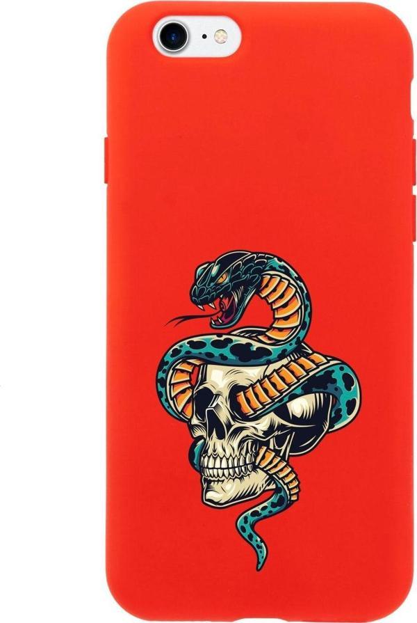 Butikcase İphone 7 Kuru Kafa Ve Yılan Tasarımlı Kırmızı Telefon Kılıfı - Image 1