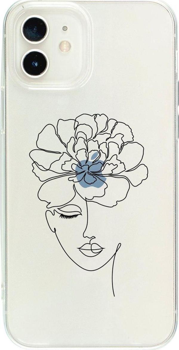 Mooodcase İphone 12 Uyumlu Flower Women Art Desenli Premium Şeffaf Silikon Kılıf - Image 1