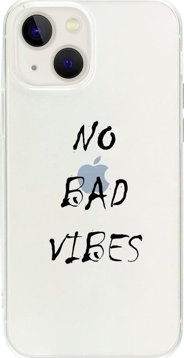 Butikcase İphone 15 No Bad Vibes Desenli Şeffaf Telefon Kılıfı - Image 1