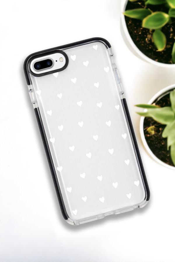 Mooodcase İphone 8 Plus - 7 Plus Uyumlu Beyaz Kalpler Desenli Premium Silikonlu Lansman Telefon Kılıfı - Image 1