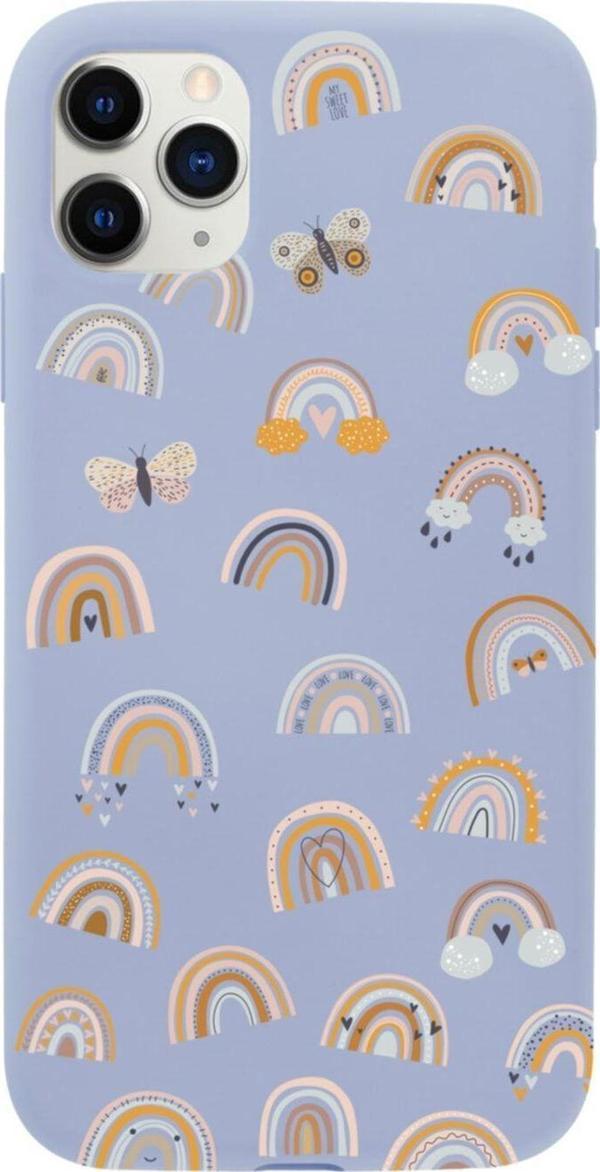 Butikcase Iphone 11 Pro Pink Rainbow Tasarımlı Lila Telefon Kılıfı - Image 1
