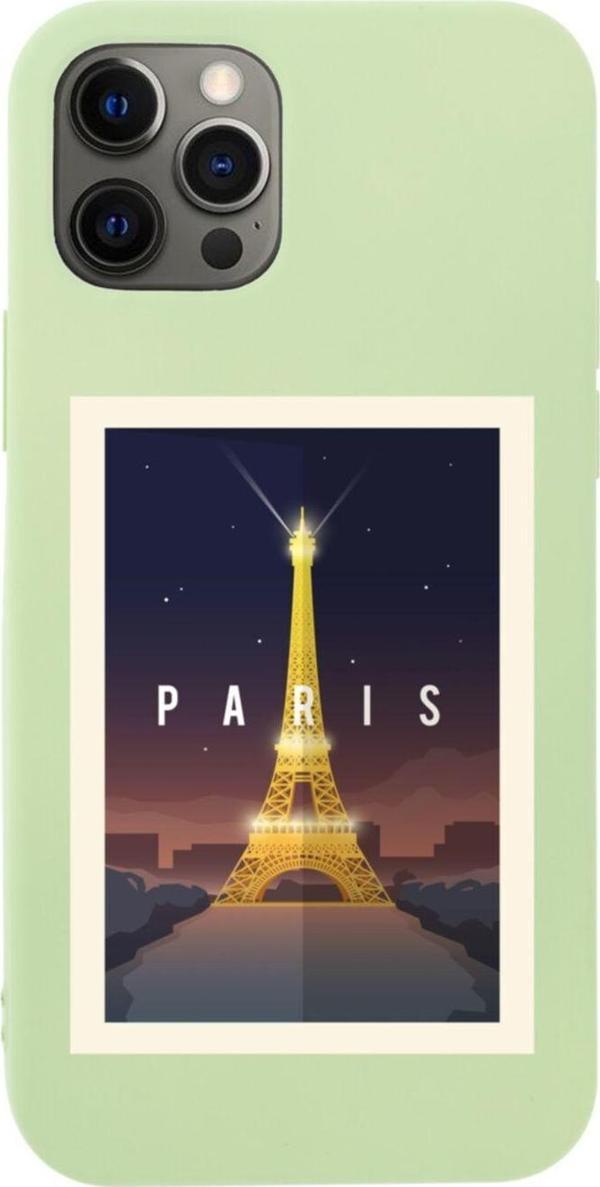 Butikcase Iphone 12 Pro Max Paris Tasarımlı Yeşil Telefon Kılıfı - Image 1