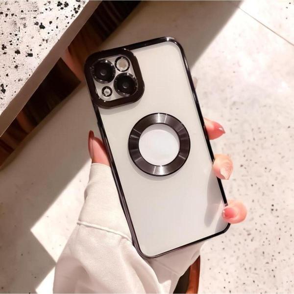 Mooodcase İphone 14 Plus Logo Detaylı Lens Korumalı Renkli Çerçeve Detaylı Şeffaf Silikon Kılıf Mchzr - Image 1
