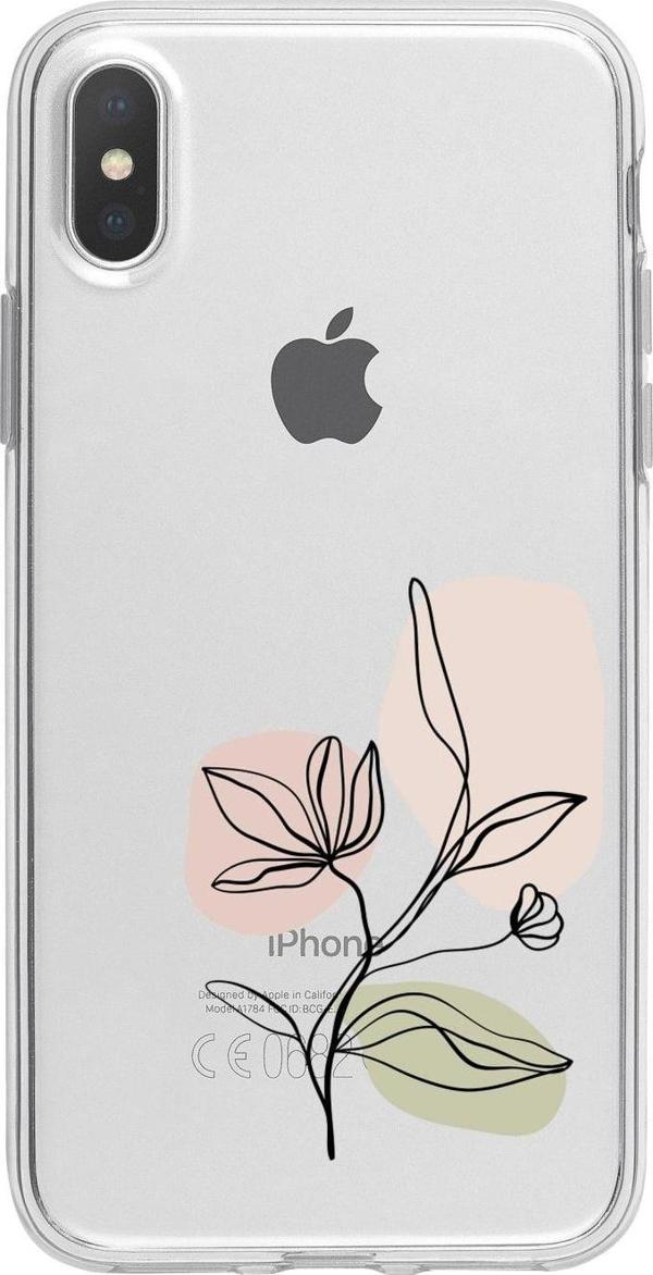 Butikcase İphone Xs Max Art Pink Flower Desenli Şeffaf Telefon Kılıfı - Image 1