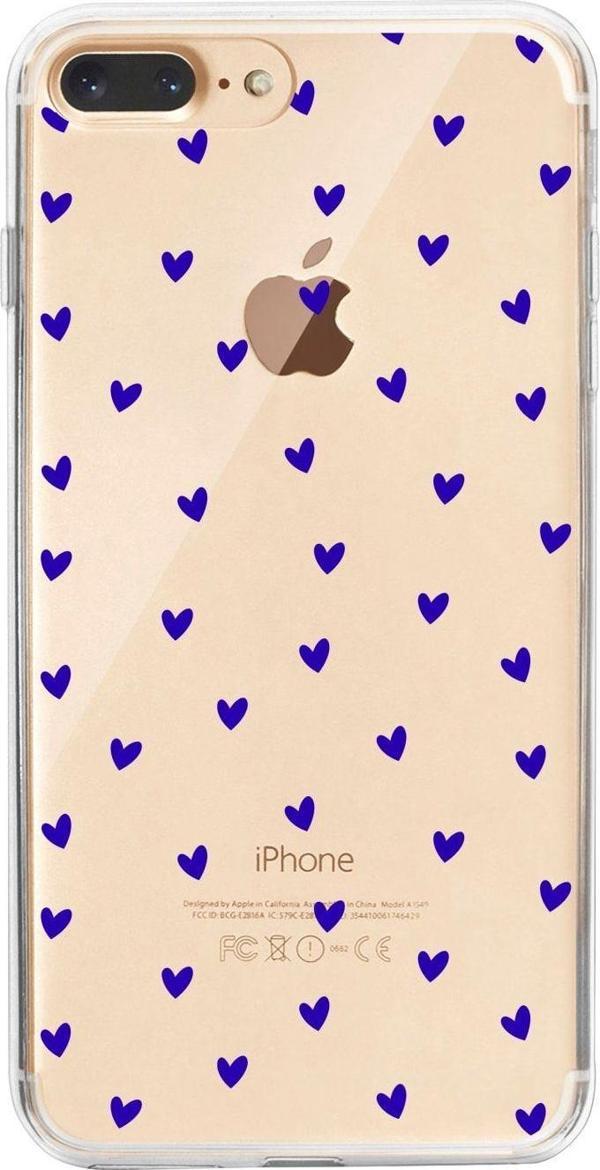 Butikcase İphone 7 Plus Minik Kalpler Lacivert Desenli Şeffaf Telefon Kılıfı - Image 1