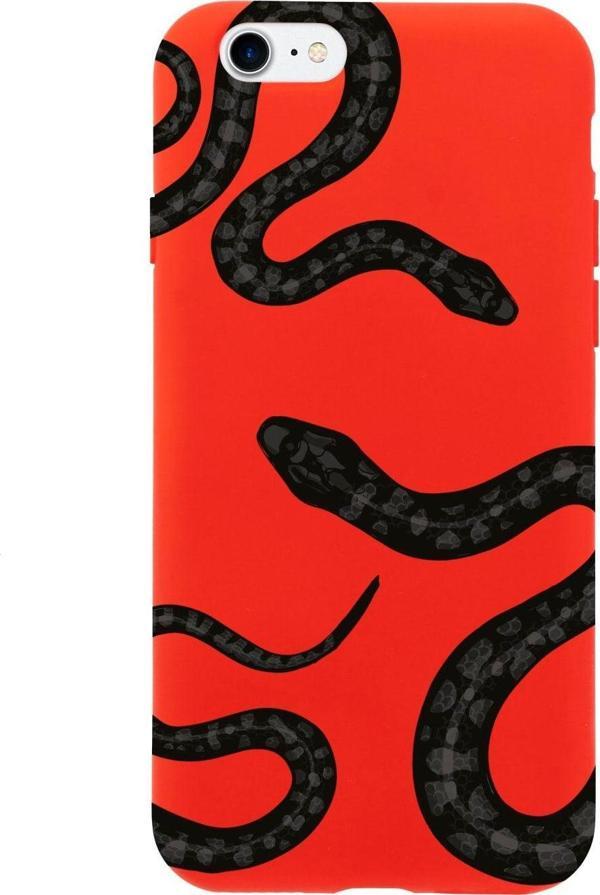 Butikcase İphone 8 Yılan Tasarımlı Kırmızı Telefon Kılıfı - Image 1