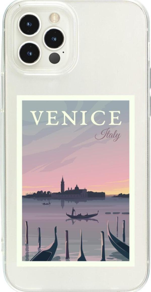 Butikcase İphone 15 Pro Mx Venice Italy Tasarımlı Şeffaf Telefon Kılıfı - Image 1