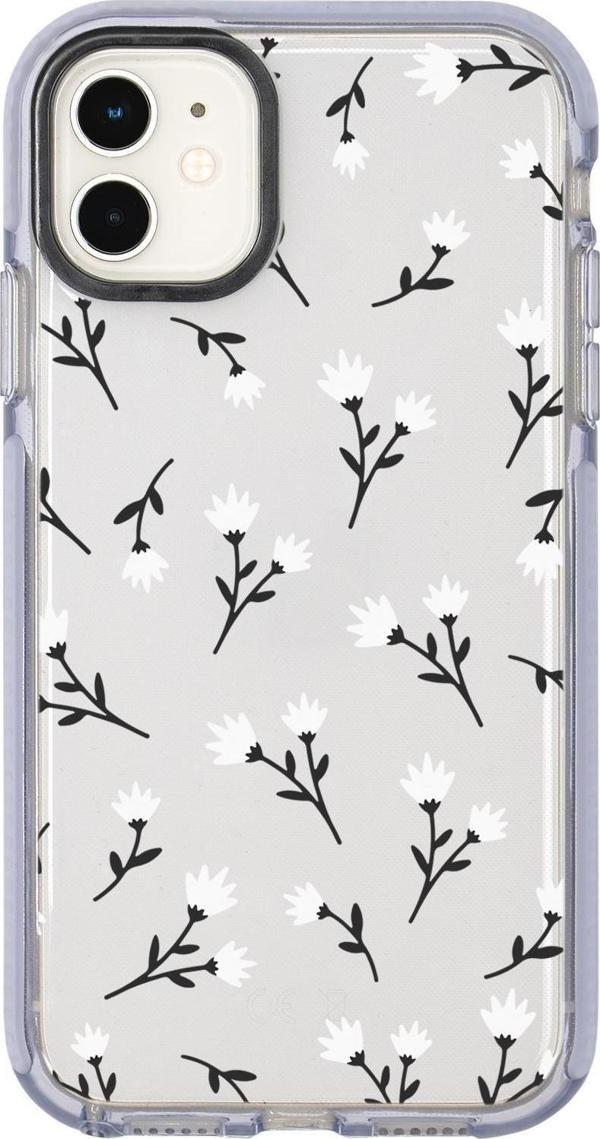 Mooodcase İphone 12 Uyumlu Beyaz Çiçekler Desenli Candy Bumper Silikonlu Telefon Kılıfı - Image 1