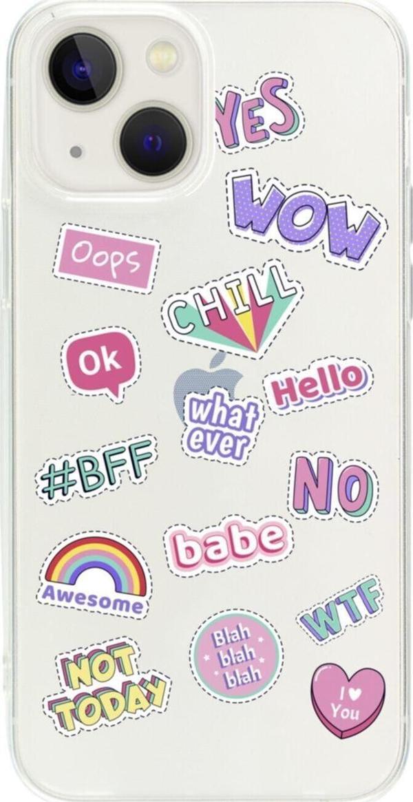 Butikcase İphone 15 Stickers Tasarımlı Şeffaf Telefon Kılıfı - Image 1