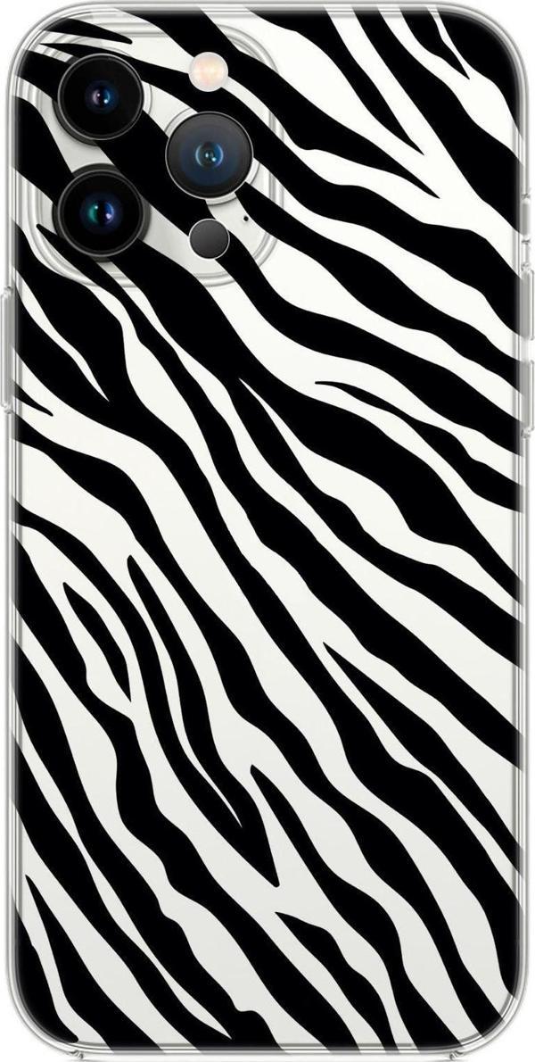 Mooodcase İphone 14 Pro Max Uyumlu Zebra Pattern Şeffaf Silikonlu Telefon Kılıfı - Image 1