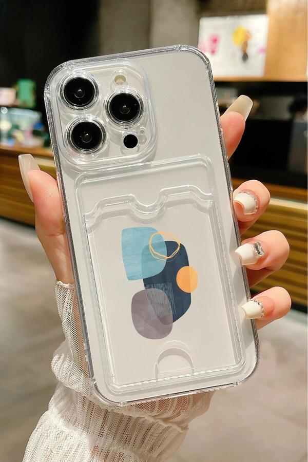 Mooodcase İphone 14 Pro Max Uyumlu Wall Art Desenli Şeffaf Kamera Korumalı Ve Kartlıklı Telefon Kılıfı - Image 1