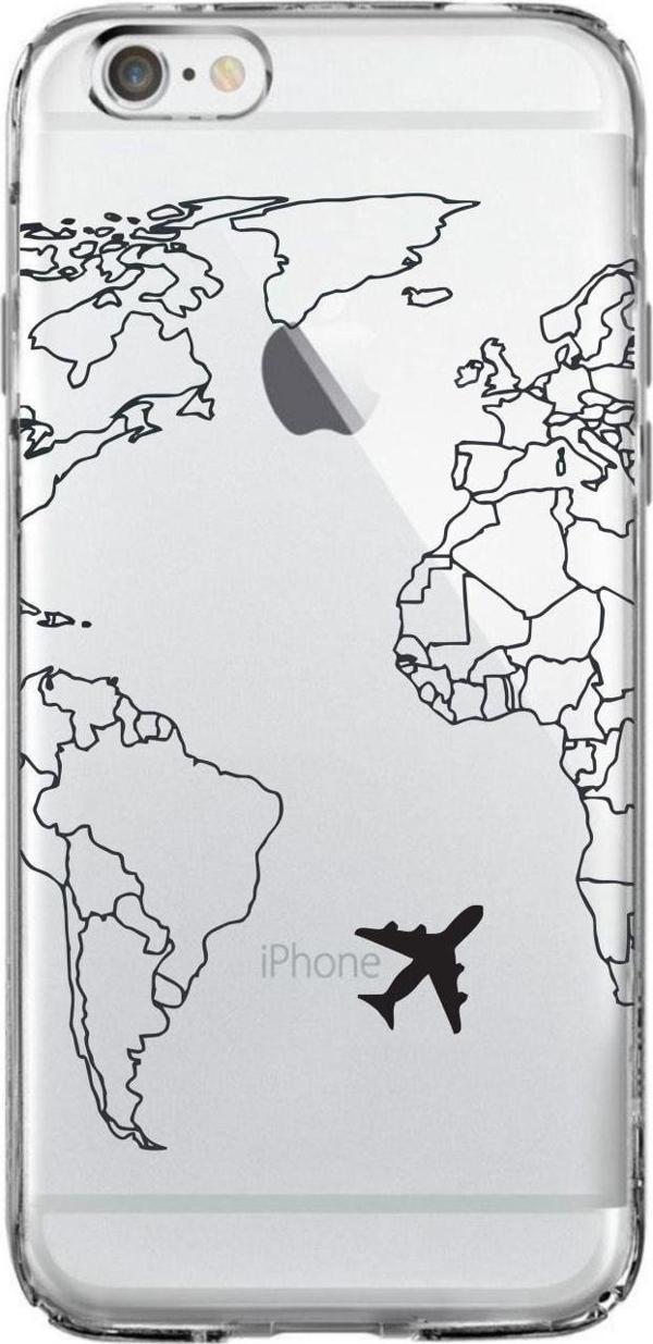 Mooodcase İphone 6 World Map Lines Premium Şeffaf Silikon Kılıf Siyah Baskılı - Image 1