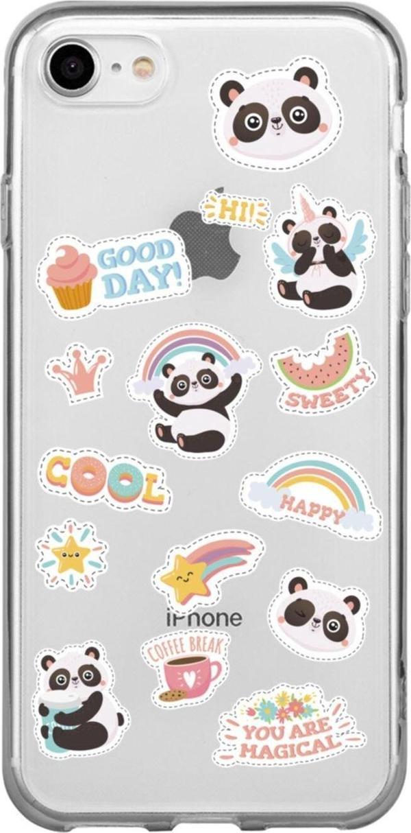 Butikcase İphone 7 Sticker Panda Tasarımlı Şeffaf Telefon Kılıfı - Image 1