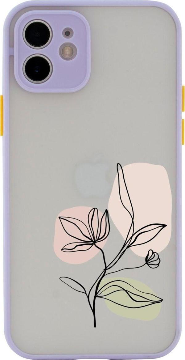 Butikcase Iphone 11 Lüx Kamera Lens Korumalı Art Pink Flower Desenli Lila Telefon Kılıfı - Image 1