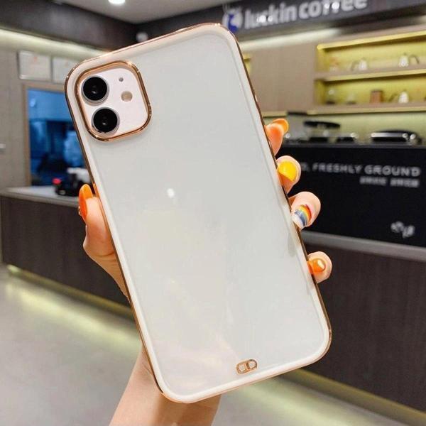 Mooodcase Iphone 11 Uyumlu Premium Electrolize Silikonlu Beyaz Telefon Kılıfı - Image 1