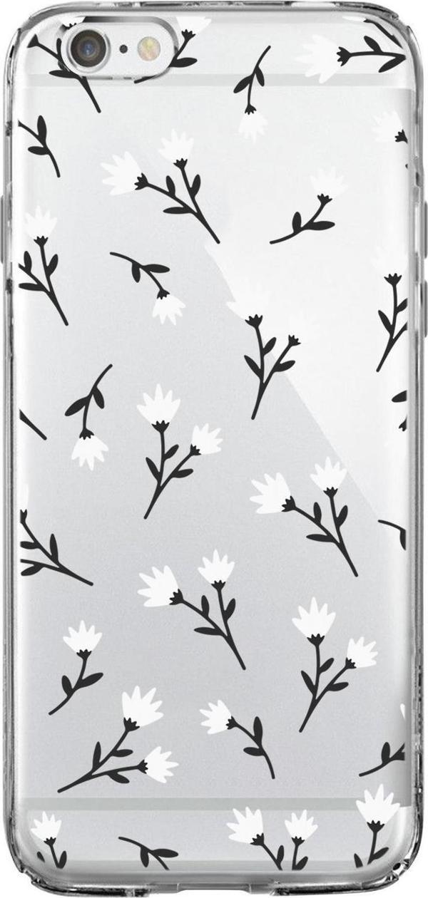 Mooodcase İphone 6S Uyumlu Beyaz Çiçekler Desenli Premium Şeffaf Silikon Kılıf - Image 1