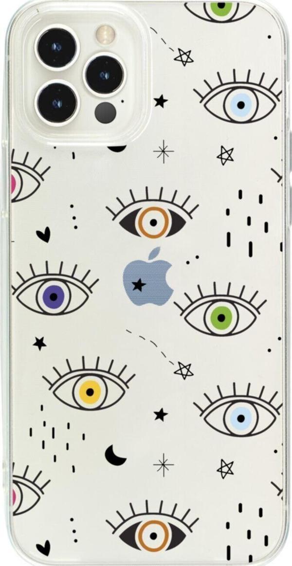 Butikcase İphone 15 Pro Renkli Gözler Şeffaf Telefon Kılıfı - Image 1