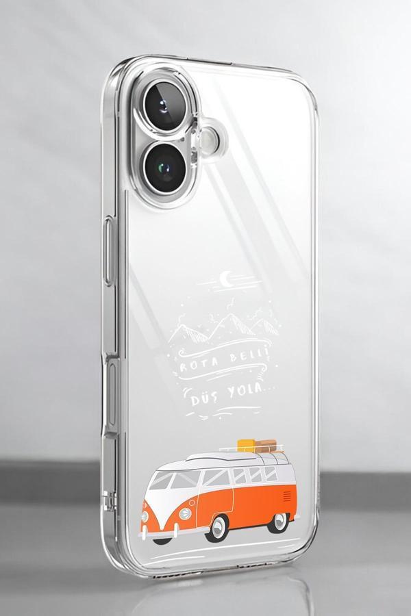 Mooodcase İphone 16 Uyumlu Rota Belli Desenli Premium Silikonlu Şeffaf Telefon Kılıfı - Image 1
