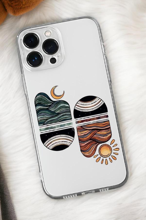 Mooodcase İphone 16 Pro Uyumlu Sunset Wave Desenli Premium Silikonlu Şeffaf Telefon Kılıfı - Image 1
