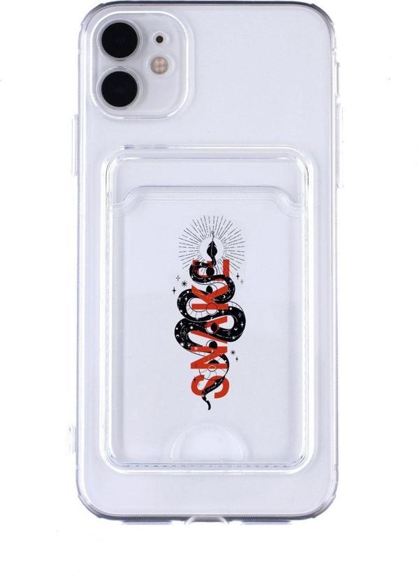 Mooodcase Iphone 11 Uyumlu Snake Desenli Şeffaf Kamera Korumalı Ve Kartlıklı Telefon Kılıfı - Image 1