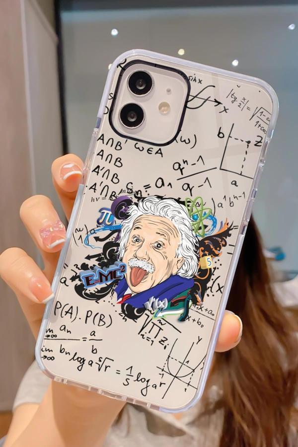 Mooodcase İphone 12 Uyumlu Einstein Desenli Candy Bumper Darbe Emici Silikonlu Telefon Kılıfı - Image 1