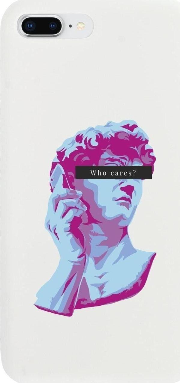 Butikcase İphone 8 Plus Who Cares Tasarımlı Beyaz Telefon Kılıfı - Image 1