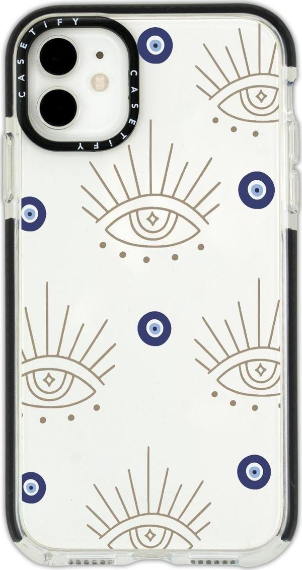 Mooodcase İphone 12 Uyumlu Casetify Evil Eye Desenli Anti Shock Premium Silikonlu Siyah Kenar Detaylı Telefon - Image 1