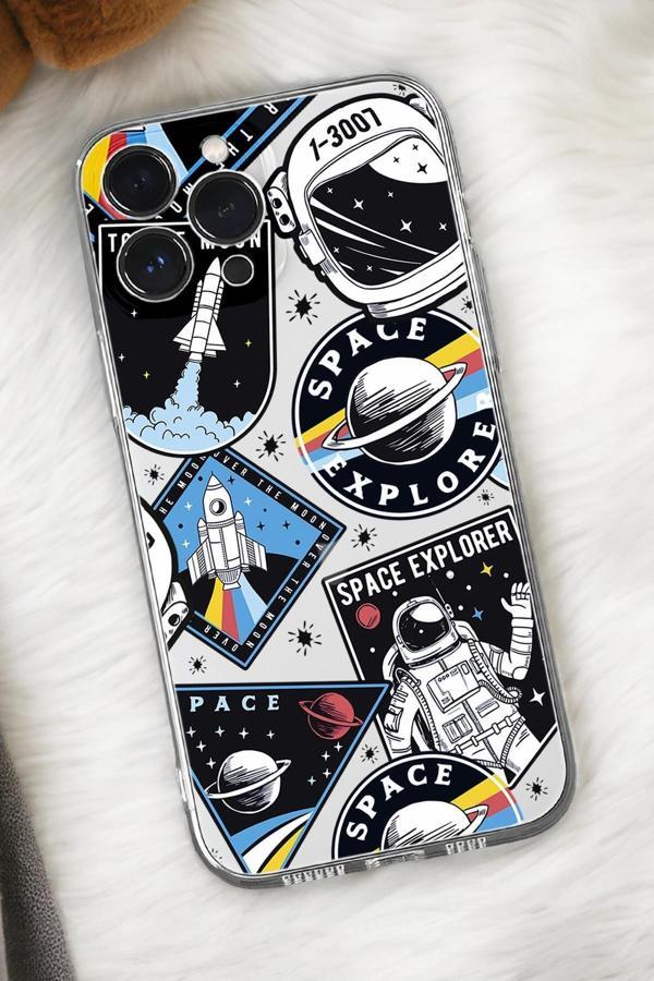 Mooodcase İphone 16 Pro Max Uyumlu Space Desenli Premium Silikonlu Şeffaf Telefon Kılıfı - Image 1